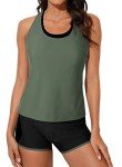 Athletic 3-Piece Tummy Control Tankini Set - Green