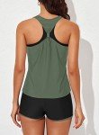 Athletic 3-Piece Tummy Control Tankini Set - Green