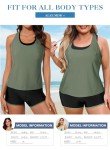 Athletic 3-Piece Tummy Control Tankini Set - Green