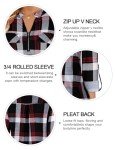Tanst V Neck Tunics for Women Fashion Clothes Lightweight Apricot Tartan Print 3/4 Tab Sleeve Tunic Tops Stretchy Fabric Office Casual Loose Fit Flared Split Zipper Vneck Blouse Red Plaid L