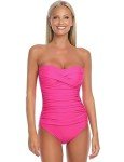 Neon Rose Tummy Control Strapless One-Piece Swimsuit