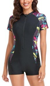 AUBIG Women's Short Sleeve Protective Surf Swimsuit