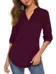 RANPHEE 3/4 Sleeve Shirts for Women Fall Deep Purple V Neck Dressy Casual Henley Tunic Tops Loose Fall Work Blouses XL