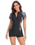 AUBIG Women's Short Sleeve Protective Surf Swimsuit