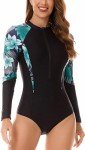 Women's Long Sleeve Zipper Front One Piece Swimsuit