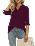 RANPHEE 3/4 Sleeve Shirts for Women Fall Deep Purple V Neck Dressy Casual Henley Tunic Tops Loose Fall Work Blouses XL