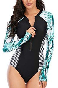 FEOYA Women's Color Block Rash Guard Swimsuit