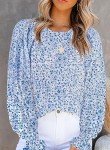 CHICZONE Women Shirt Plus Size Boho Tops Ladies Long Puff Sleeve Blouse Fall Winter Crew Neck Preppy Flowy Business Casual Loose Cute Blouses Blue XX-Large