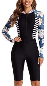 Women's Long Sleeve Zip One-Piece Swimsuit - Black