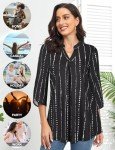 Zamowoty Plus Size Blouses for Women Business Attire Clothes Chiffon Work Tops Office Fashion Split V Neck Linen Blouse for Formal Wear Spring Fall Casual Loose Tunics Shirts Black Stripe XX-Large
