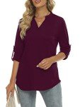 RANPHEE 3/4 Sleeve Shirts for Women Fall Deep Purple V Neck Dressy Casual Henley Tunic Tops Loose Fall Work Blouses XL