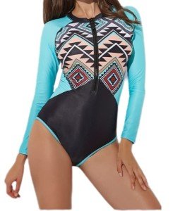 YUNAR Women's Long Sleeve Zipper Rash Guard Monokini