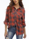 Oyamiki Shakets Women Long Sleeve Boyfriend Button Down Plaid Flannel Shirt Going Out Tops