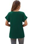 YOPP Work Blouse for Women Summer Casual V Neck Short Sleeve Shirts Loose Elegant Chiffon Tops,Dark Green,XL