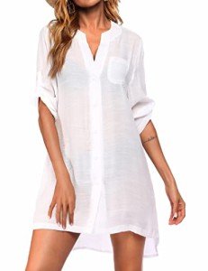 Ekouaer Women's 3/4 Sleeve Beach Cover-Up Shirt