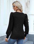 Hotouch Womens Cute Puff Long Sleeve Blouses Round Neck Lightweight Shirt Tops Elegant Knitted Blouses Black M