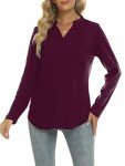 RANPHEE 3/4 Sleeve Shirts for Women Fall Deep Purple V Neck Dressy Casual Henley Tunic Tops Loose Fall Work Blouses XL