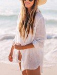 Women's Long Sleeve Beach Cover-Up Shirt - White