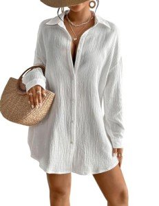 Eddoyee Women's Oversized Cotton Linen Beach Cover Up