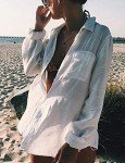 Women's Long Sleeve Beach Cover-Up Shirt - White