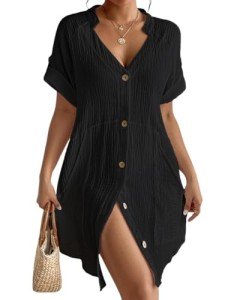 Bsubseach Women's Black Swim Cover-Up with Pockets