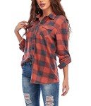 Oyamiki Shakets Women Long Sleeve Boyfriend Button Down Plaid Flannel Shirt Going Out Tops