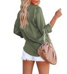OMSJ Women's Satin Button Down Shirt V Neck Long Sleeve Casual Work Blouse Tops with Pocket (S, Army Green)