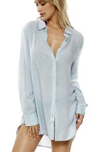 Light Blue Button Down Sleep Shirt for Women