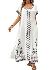Bsubseach Women's Embroidered Beach Kaftan Coverup