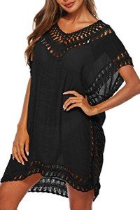 Black Crochet Chiffon Beach Cover-Up for Women
