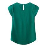 TASAMO Women's Blouses Casual Cap Sleeves Front Pleated Round Neck Keyhole Back Chiffon Dressy Top(Large, Dark Green)
