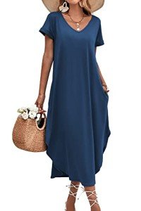 Ekouaer Plus Size Long Sleepwear Nightshirt - Navy