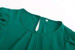 TASAMO Women's Blouses Casual Cap Sleeves Front Pleated Round Neck Keyhole Back Chiffon Dressy Top(Large, Dark Green)