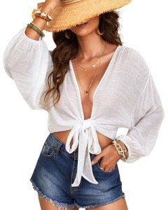 White Long Sleeve Swim Cover-Up for Women