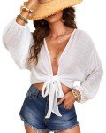White Long Sleeve Swim Cover-Up for Women