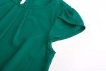 TASAMO Women's Blouses Casual Cap Sleeves Front Pleated Round Neck Keyhole Back Chiffon Dressy Top(Large, Dark Green)