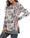 ELF QUEEN Womens Pullover O Neck Shirts Long Sleeve Office Casual Blouses Tops-Grey Flower-3XL