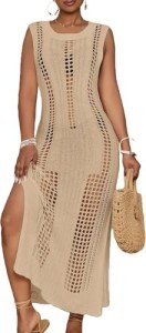 Bsubseach Women's Crochet Beach Cover-Up in Apricot