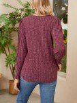 Owin Womens Sweaters Fall 2023 Trendy Pullover Tops Casual Round Neck Puff Long Sleeve Blouse T Shirts Wine Red M