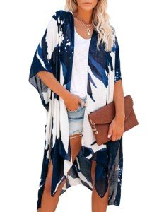 Moss Rose Blue and White Women’s Summer Kimono Cover-Up