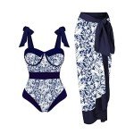 Tummy Control Vintage Swimsuit with Wrap Skirt