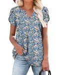 onlypuff Womens Tunic Tops Short Sleeve V Neck T-Shirt Pleated Fashion Summer Ruffle Blouse