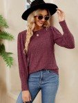 Owin Womens Sweaters Fall 2023 Trendy Pullover Tops Casual Round Neck Puff Long Sleeve Blouse T Shirts Wine Red M