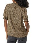 Amazon Essentials Women's Fluid Twill Short Puff Sleeve Smock Detail Shirt, Camel Cheetah, Large