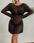 Black Crochet Swim Cover-Up for Women