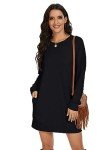 Casual Long Sleeve Round-Neck Dress with Pockets