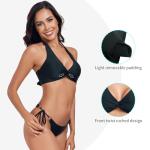 Black Halter V Neck Padded Bikini Top - Large