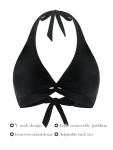 Black Halter V Neck Padded Bikini Top - Large