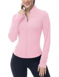 BGOWATU Women's Workout Running Jacket Lightweight Zip up Athletic Jackets Gym Yoga Tops with Zip Pockets Pink M