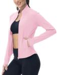 BGOWATU Women's Workout Running Jacket Lightweight Zip up Athletic Jackets Gym Yoga Tops with Zip Pockets Pink M